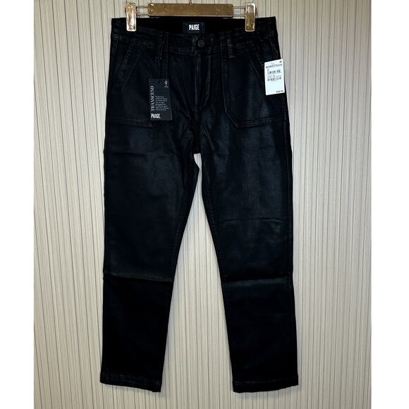 PAIGE Mayslie Straight Ankle in Black Fog Luxe Coating Size 29
